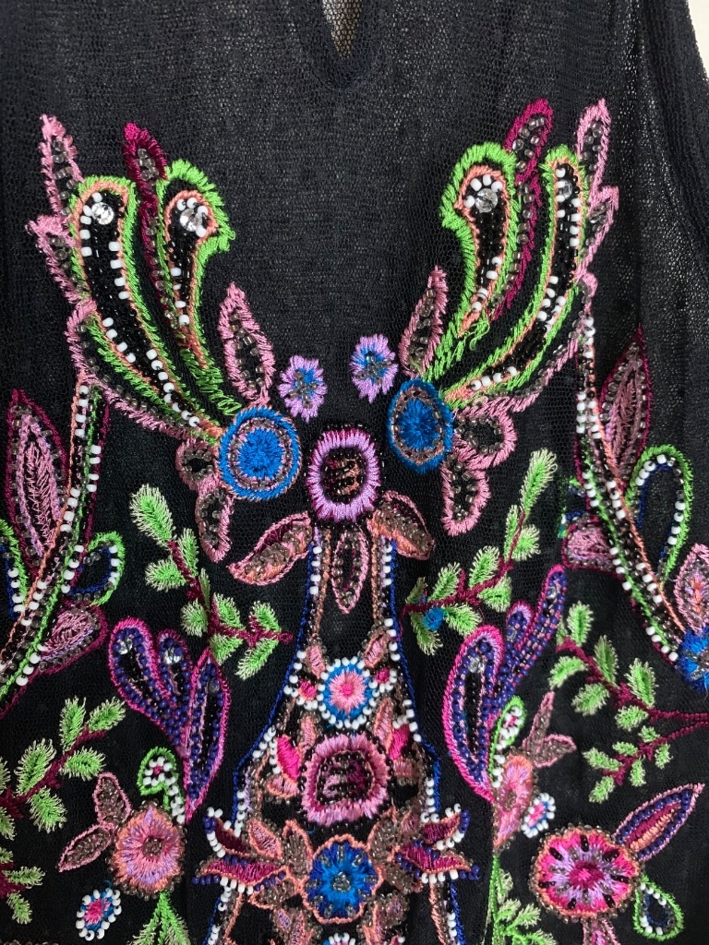 Guess Y2K Beaded Semi Sheer Black Colourful Halter Top XS - Picture 9 of 12